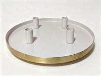 Plateau rond en métal pour bougies avec 4 coupelles à bougies, plateau blanc et bord doré, candélabre décoratif pour table