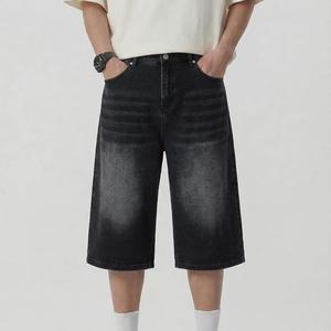 Shorts de Mezclilla Negros para Hombre, Corte Recto, Cintura Media, Lavado a la Piedra, Algodón, Casuales, para Verano - Product Image 1