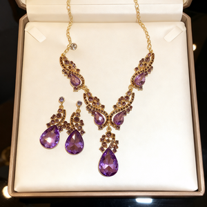 Set di Gioielli in Lega Placcati Oro 24K Stile Retrò Haute Couture con Collana e Orecchini a Fiori Colorati per Matrimoni, Feste e Fidanzamenti - Product Image 5