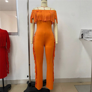 Monos y Rompers de Mujer con Hombros Descubiertos y <span class=keywords><strong>Flecos</strong></span>, Pantalones Largos de Moda con Borlas - Product Image 3