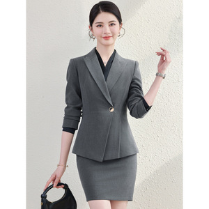 Women's Navy Blue Long Sleeve Blazer With Irregular Collar Anti-Wrinkle Worsted Fabric Commute Style - Product Image 2