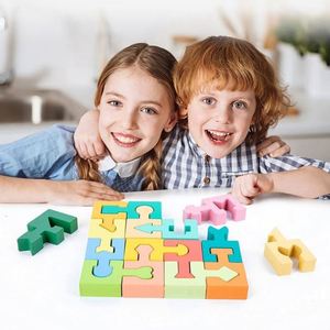 16-Pieces Colorful Focus Training Game Geometric Shapes Matching Creative Wooden <b>Puzzles</b> for Toddlers - Product Image 2
