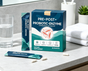 Complément alimentaire enzymatique pré et postbiotique à marque privée, prébiotiques, postbiotiques, soutien de la santé intestinale, 30 sachets - Product Image 3