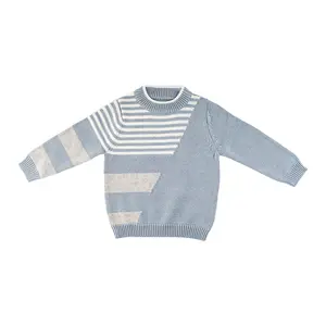 Jersey Vintage de manga larga para niño, Tops informales a la moda, suéteres de punto a rayas, suéteres de cuello redondo de bloque de Color