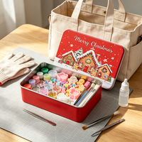 Boîte en fer blanc rectangulaire durable avec couvercle coulissant, thème maison de pain d'épices de Noël, pour rangement multifonction de biscuits et bonbons de Noël