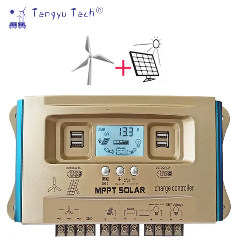 Tengyu Pengontrol CAS Solar Hybrid, Regulator Sistem Hibrida Tenaga Surya Angin Ganda Isi Daya USB