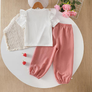 Ensemble t-shirt et pantalon à manches courtes pour enfants filles, broderie <span class=keywords><strong>fraise</strong></span>, vêtements décontractés printemps-été - Product Image 2