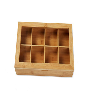 Caja de almacenamiento de té de bambú, rectangular, 9 compartimentos, con tapa de vidrio, organizador de escritorio para hojas de té y especias - Product Image 2