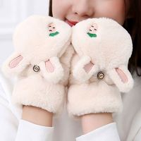 Gants en peluche de lapin mignons pour enfants, gants à doigts mi-couverts pour filles, gants d'écriture pour étudiants, automne-hiver