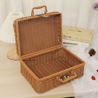 Grande boîte à valise en rotin tissé pp panier de pique-nique boîte de rangement pour aliments fruits faveur de mariage cadeau panier d'emballage de vêtements pour cadeau