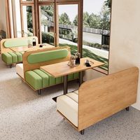 Ensemble table et chaises de banquette murale 2 places en bois massif, personnalisable, style moderne et minimaliste, pour usage commercial (café, restaurant)
