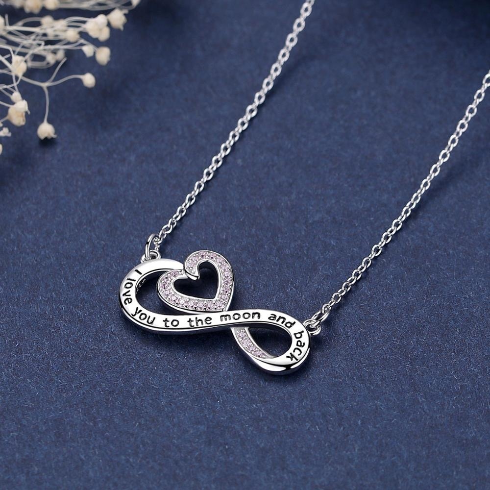 925 plata esterlina te amo a la Luna y vuelta corazones collar infinito