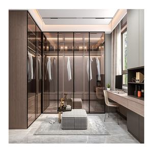 خزانة خشبية بسيطة باب انزلاقي مبني في خزانة ملابس تصميم مع مصباح مرآة - Product Image 1