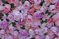 QSLH Ti70 mur de fleurs en soie rose 3D avec hortensia rose et pivoine, mur de fleurs de fond pour mariage