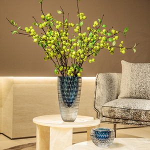 Vases à fleurs en cristal de <span class=keywords><strong>verre</strong></span> de décoration de maison brillant de surface <span class=keywords><strong>bleu</strong></span> foncé riche et calme - Product Image 3