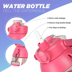 MICHLEY BPA Free With Strap Water Cup Tritan Plastic Water Bottle With Lid And Handle