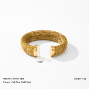 YF3482 Bracciale Vintage Placcato Oro 18K in Acciaio Inossidabile, Stile Dubai, a Maglia Larga, Impermeabile, a Forma di C, Massiccio, da Donna - Product Image 2