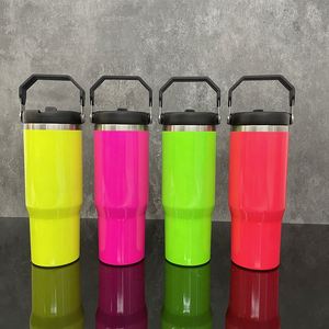 Blank Sublimation Neon 30oz Tumbler <b>Large</b> Capacity Coffee <b>Mugs</b> 20 Pack Water Bottle with Lid for Customized Gifts - Product Image 2