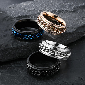 Cross-border best-selling <b>titanium</b> steel <b>chain</b> ring for men, personalized rotating design, hip-hop street style index finger rin - Product Image 2