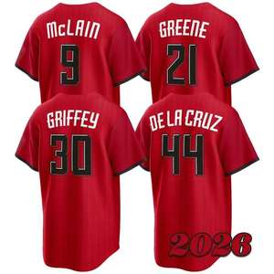 Camiseta <span class=keywords><strong>de</strong></span> Béisbol City Connect 2026 Cosida en Rojo # 44 <span class=keywords><strong>DE</strong></span> LR Cruz # 30Griffey # 27STEWRRT # 9 Matt McLain con logotipo en stock - Product Image 1