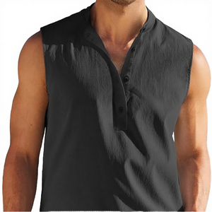 Men's Breathable Casual Tank Tops 2025 New Single-Breasted Vest Sleeveless Beach Retro O-Neck High Street Style - Product Image 3