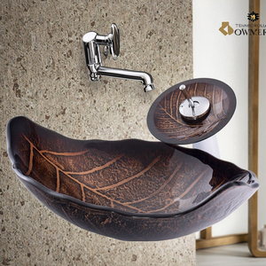 Fregadero moderno de vidrio templado en forma de hoja Gabinete de piedra fácil de limpiar con escurridor para baño y balcón - Product Image 4