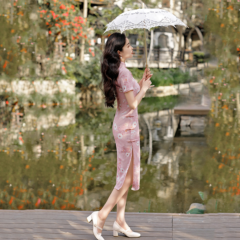 slim fit dress slacks Qipao Dress for Women, Graduation Cheongsam, Satin Qipao, Long Qipao 4XL / White