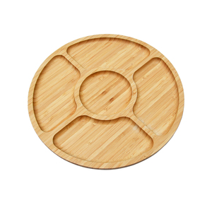 Divided High Quality Bamboo Acacia <strong>Wood</strong> Wedding Party Round Food Dish 5 Compartments Dinner <strong>Plate</strong> 25cm - Product Image 1