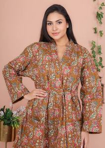 Long Ethnic Printed Robe <b>Dress</b> for Women with Tie Waist and Side Slit for Casual Summer Wear Lightweight Cotton Loungewear - Product Image 6