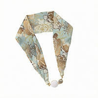 Écharpe longue en satin de soie florale avec bouton magnétique et pendentif perle pour le cou, châle hijab décontracté pour femme pour le quotidien