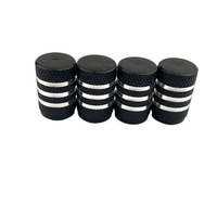 Bouchons de valve de pneu élégants en alliage d'aluminium noir avec bandes argentées, capuchons décoratifs universels pour tiges de valve de roue automobile