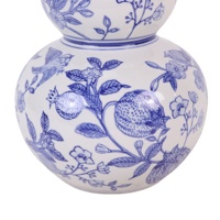 RXET10-J-S Bouteille en forme de gourde à motif floral et d'oiseaux bleus et blancs