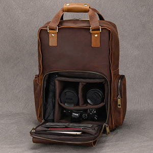 Mochila de Fotografía Retro de Cuero Crazy Horse, Bolsa de Viaje de Gran Capacidad para Hombre, Bolsa de Cámara DSLR de Cuero Genuino para Exteriores, Algodón - Product Image 4