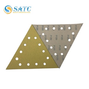 En stock 600 pièces Disques de ponçage triangulaires 285 mm 12 trous Oxyde d'aluminium jaune Grains 40/60 pour ponçage de plaques de plâtre Préparation des surfaces murales - Product Image 2