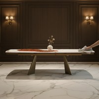 Mesa de Comedor Moderna Extensible Rectangular con Base de Madera Cepillada a Cuadros Grises Única 2026, con Tapa de Losa de Roca Ecológica para Hotel