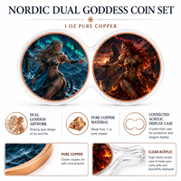 Lot de 2 pièces de pièces de défi en cuivre de 1 oz, médaille de dame mythologique nordique Glace et Feu imprimée en 2D, pour collection de fantasy et décoration artistique, idéal comme cadeau