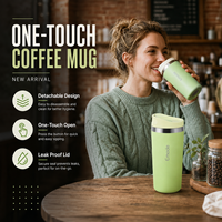 Mug de voyage isotherme en gros avec logo personnalisé, en acier inoxydable, avec couvercle anti-fuite à une touche pour voiture et bureau