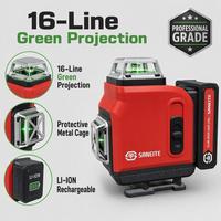 Niveau laser vert SANEITE 16 lignes, auto-nivelant H/V, batterie Li-ion, cage de protection pour la construction