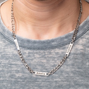 Collar con colgante de acero inoxidable con <span class=keywords><strong>tres</strong></span> nombres personalizados a la moda, collar con letras grabadas personalizadas, regalo de cumpleaños y Navidad - Product Image 3