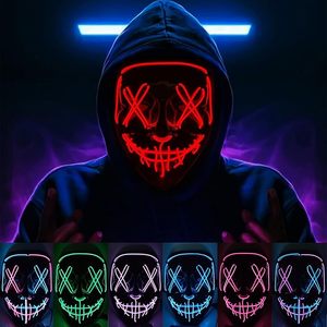 Hf Đảng Cosplay Đáng Sợ Kinh Dị Phát Sáng Mặt Nạ Màu Đen V Từ LED Halloween Mặt Nạ - Product Image 2