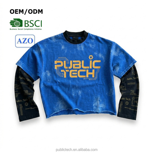 Bulk Custom Graphic Screen Print <b>Patchwork</b> Oversized Tee Casual Digital Print Monkey Wash Double-Layer Long Sleeved Men T <b>shirt</b> - Product Image 1
