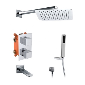 HIMARK montaggio a parete in ottone bagno 2 vie bianco caldo e freddo sistema <span class=keywords><strong>doccia</strong></span> termostatico nero opaco miscelatore <span class=keywords><strong>doccia</strong></span> a pioggia set - Product Image 4