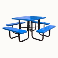 Table de pique-nique carrée perforée en acier publique pour l'extérieur, école, restaurant, jardin, patio, table à manger en métal