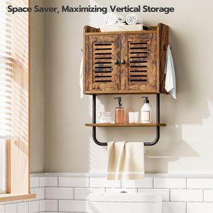 Gabinete de Baño Rústico de Madera SENYU con Puertas de Doble Persiana, Patas de Metal y Estante de Almacenamiento - Product Image 4