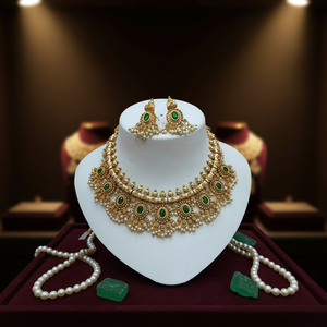OEM Custom Made Gold Plated Cubic Zirconia Studded & <b>Beaded</b> Jewellery <b>Set</b> with Premium Designed Jewellery <b>Set</b> - Product Image 3