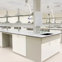 Banc de laboratoire médical personnalisé en acier et bois avec alimentation électrique