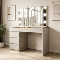 Coiffeuse moderne de luxe en panneaux de bois avec miroir, éclairage LED et tiroirs pour salon d'appartement