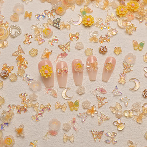 Kit de Accesorios de Resina con Parte Posterior Plana en Color Naranja, Diseño Floral, para Manualidades, Uñas, Otoño e Invierno - Product Image 4