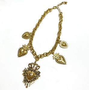 Nouveau collier ras du cou en chaîne épaisse dorée de style rétro vintage - Pendentifs multiples en forme de cœur sacré, <span class=keywords><strong>bijoux</strong></span> <span class=keywords><strong>fantaisie</strong></span> pour femmes - Product Image 4