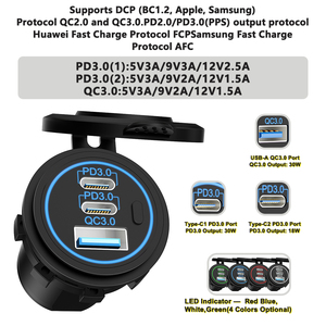 شاحن مدمج مخصص بمنفذين USB-C PD ومنفذ USB QC بجهد 12 فولت 24 فولت ومقبس شحن للهواتف المحمولة للحافلات والدراجات الكهربائية - Product Image 3